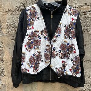 Vintage Lavon Nylon Tracksuit Jacket XL King Queen Cards Lined Faux Vest Poker